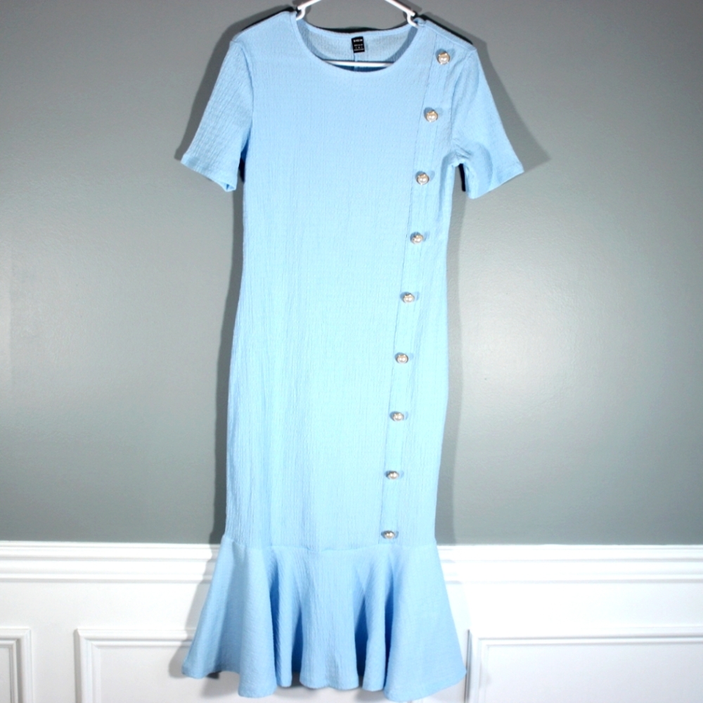 Shein Mulvari Pearl Button Detail Mermaid Hem Dress
